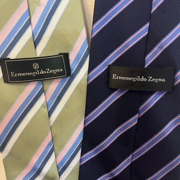 Ermenegildo Zegna Stripes Silk Ties Blue Pink Green - Picture 2 of 5